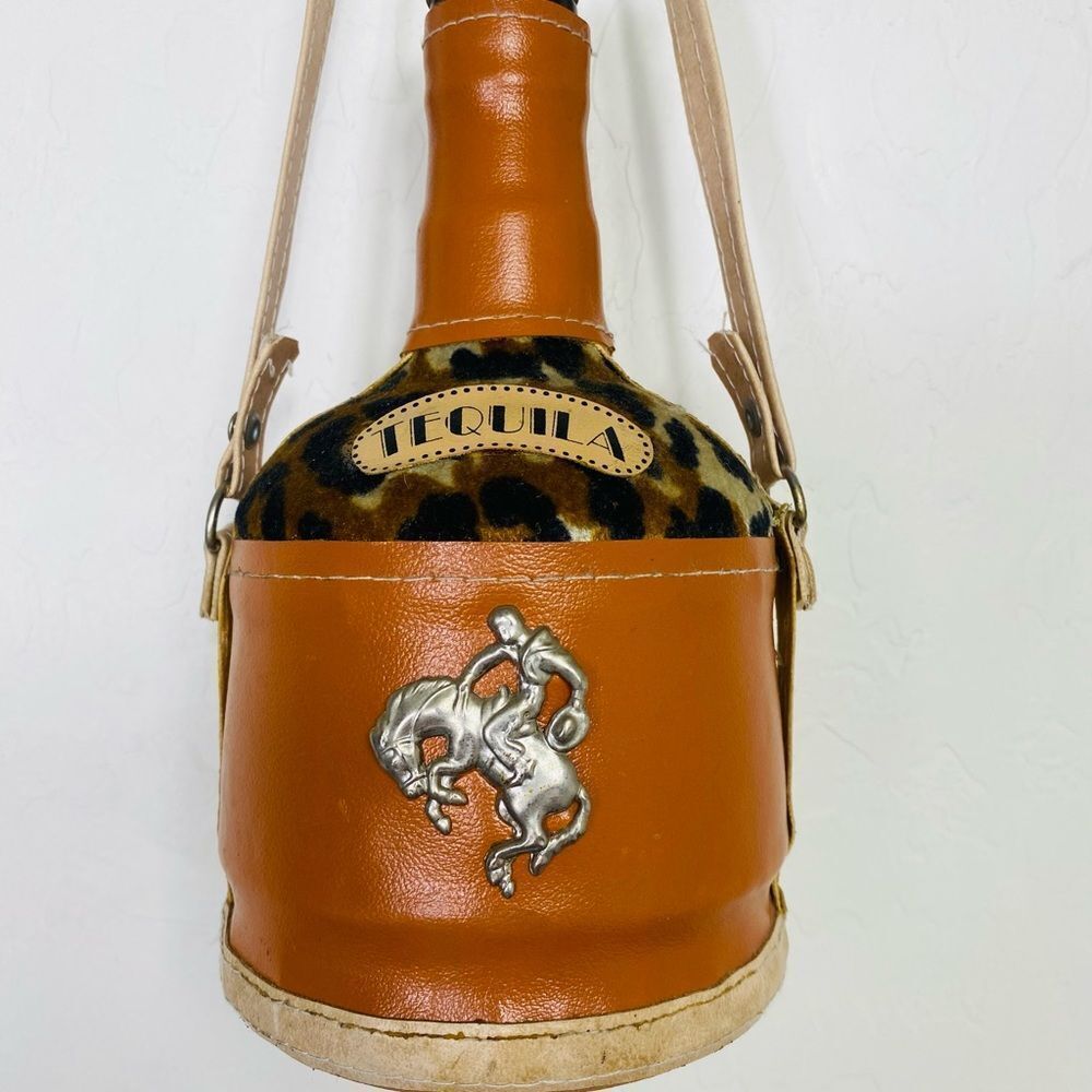 Brown Leather Tequila Decanter with silver cowboy